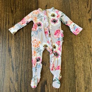 Posh Peanut French Grey Ruffle Zipper Footie - Newborn